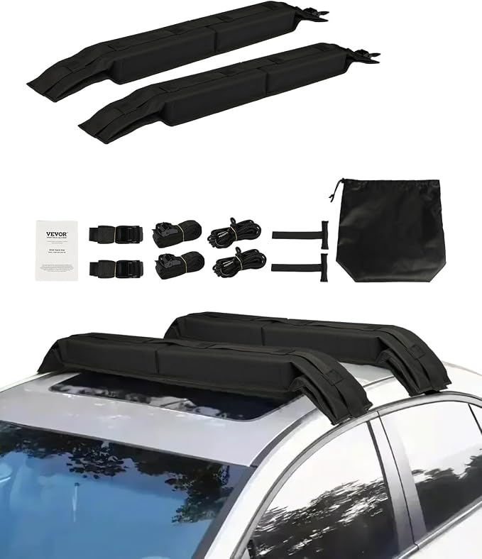 VEVOR Soft Roof Rack Pads, 31.5" Universal Car Roof Rack Pad, 176LBS Load Capacity Surfboard Rack for Car with 4 Tie-Down Straps, 2 Quick Loop Straps & Storage Bag for SUP Canoe Snowboard Paddle Board