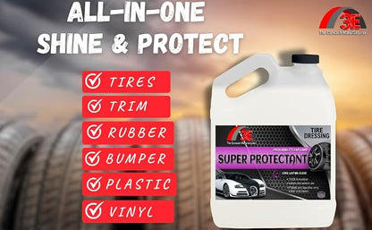 Super Protectant Tire Shine - High Gloss Wipe-On Dressing with Silicone - 1 Gallon - for Tires, Rubber, Vinyl & Plastic - Safe for Cars, Trucks, Motorcycles, RVs & More