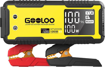 GOOLOO GT4000S Jump Starter 4000A Car Jumper Starter (Up to 10L Diesel All Gas Engines), 100W Fast-Charging Lithium Jump Box, SuperSafe Portable Car Battery Charger for 12V Vehicles, Yellow