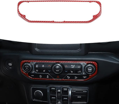 RT-TCZ Air Conditioning Dashboard Center Console Control Trim Panel Cover Interior Accessories Decoration Trim Kit for 2018-2022 Jeep Wrangler JL JLU & Jeep Gladiator JT (Red Carbon Fiber Grain)