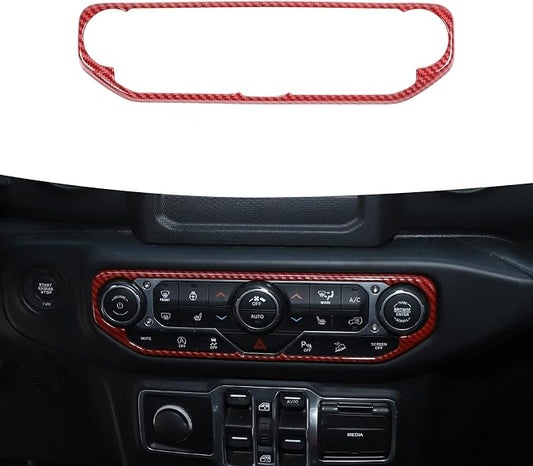 RT-TCZ Air Conditioning Dashboard Center Console Control Trim Panel Cover Interior Accessories Decoration Trim Kit for 2018-2022 Jeep Wrangler JL JLU & Jeep Gladiator JT (Red Carbon Fiber Grain)