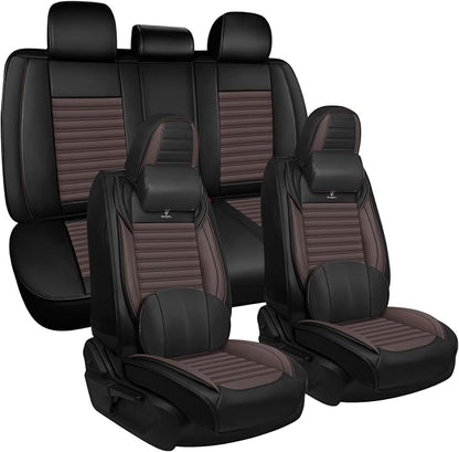 Seat Covers Full Set Custom Fit for Nissan Rogue 2015-2026, Breathable and Comfortable Deluxe Leather Car Seat Cover, Waterproof Cushion Cover Auto Interior Accessories (Black Brown)