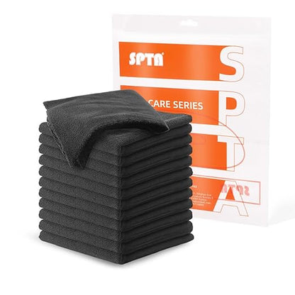 SPTA Microfiber Cleaning Towel, Microfiber Cleaning Cloth for Car Washing, 12 Pack Streak-Free, Ultra Absorbent, Washable for All Purpose Terry Microfiber Towels, 16.1in x 16.1in, 350GSM, Grey-MT038
