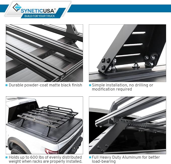 Syneticusa ER Power Retract Hard Tonneau Cover with R2 Rack Fits 2004-2026 Ford F-150 5.5' (67”) (incl. Raptor/Lightning) Truck Bed Overlanding Off Road Retractable