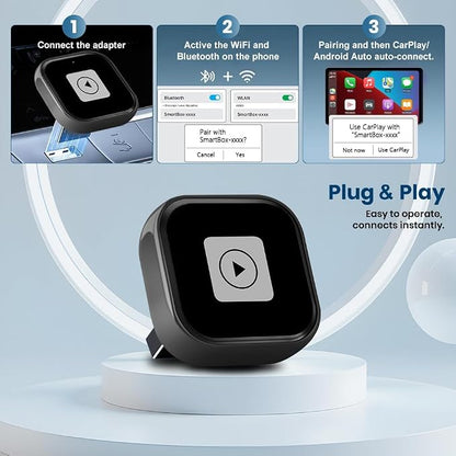 Mini 2-in-1 Wireless CarPlay & Android Auto Adapter for iOS 10+ & Android 11+, Plug & Play Dongle for USB/Type-C Port Converts Wired to Wireless, Fast Auto-Connect/Low Latency/Compact Design