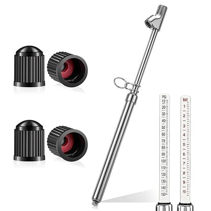 Truck Tire Gauge Dual Head Tire Pressure Gauge Heavy Duty Truck Air Chuck Range 10-150PSI 1-10Bar Pen Tires Gauges Extension Straight Foot Chuck Auto Service Gauges for Semi Trucks RV Motorcycle Car