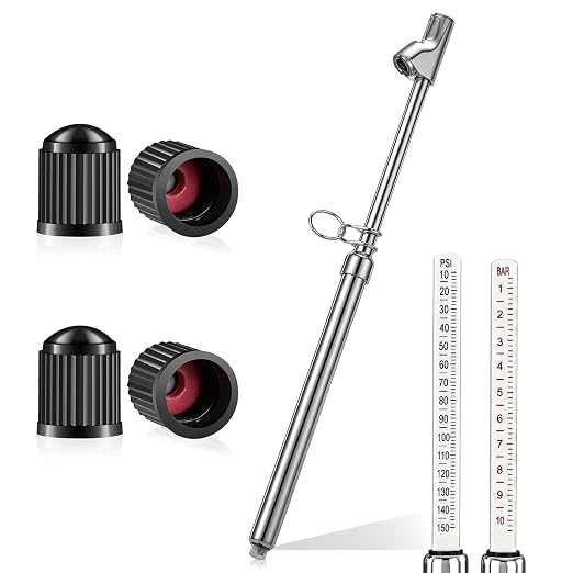Truck Tire Gauge Dual Head Tire Pressure Gauge Heavy Duty Truck Air Chuck Range 10-150PSI 1-10Bar Pen Tires Gauges Extension Straight Foot Chuck Auto Service Gauges for Semi Trucks RV Motorcycle Car