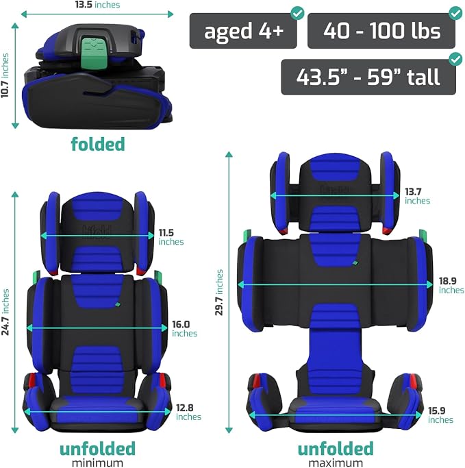 Mifold Hifold Adjustable Kids High Back Booster Car Seat with Strap – Ocean Blue