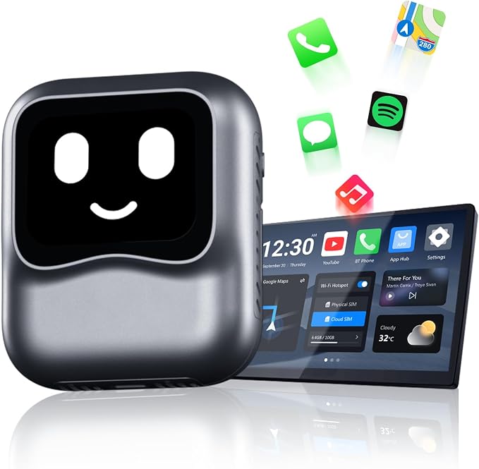 OTTOCAST Wireless CarPlay AI Box Nano, Android 13, 8GB RAM + 128GB Storage, AI Voice Assistant, SIM/Micro SD Support, Split-Screen, Android Auto Compatible