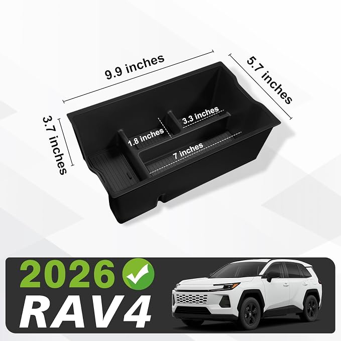 Muslogy Center Console Organizer Compatible with 2026 Toyota RAV4 Accessories Middle Console Divider Storage Box Armrest Insert Tray with Anti-Slip Mats (Black)