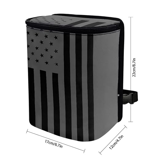 Vintage American Flag Black Grey Print Car Trash Can for Women Men Auto Interior Decor Portable Trash Bin with Lid and Zipper Collapsible Garbage Bag Hanging Multipurpose Car Seat Organizer