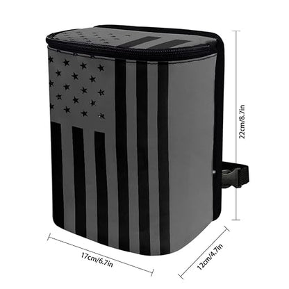 Vintage American Flag Black Grey Print Car Trash Can for Women Men Auto Interior Decor Portable Trash Bin with Lid and Zipper Collapsible Garbage Bag Hanging Multipurpose Car Seat Organizer