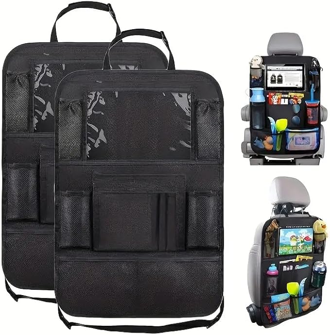 Car Backseat Organizer, Kids Seat Pockets, Back Seat Protector, Durable Strong Straps, Touchable Tablet Holder, Easy Wash, 10 Storage Pockets, 2 Pack Set