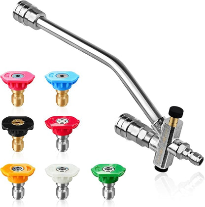 Boltigen Foam Cannon Dual Connector Accessory, 1/4" Quick Connect Switch Double Tip Attachment, Pressure Washer Extension Wand Accessory Kit, with 7 Pressure Washer Nozzle Tips, 4000 PSI