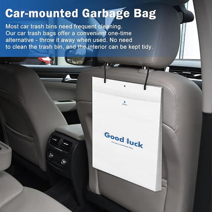 100 PCS Disposable Car Trash Bags Hanging, Leak-proof, Odor Seal, Hanging Garbage Bags, Hanging from Headrest/Easy Stick-On Trash Can for Car, SUV, Truck, Stroller Camping(White)