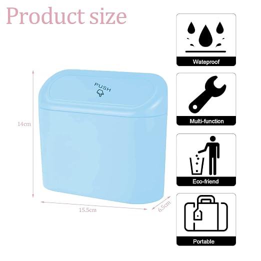 Car Trash Can, Mini Car Bin with Lid 2 Trash Bag Blue, Cute Car Accessories for Storage and Organization，Small Trash Can for car，Bedroom and Office