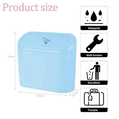 Car Trash Can, Mini Car Bin with Lid 2 Trash Bag Blue, Cute Car Accessories for Storage and Organization，Small Trash Can for car，Bedroom and Office