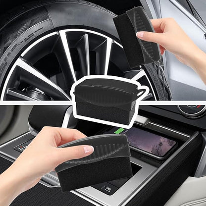 Tire Dressing Applicator, Tire Shine Applicator, Wheel Waxing Wipe Polishing Sponge with Lid, Car Accessories Reusable Wheel Detailing Foam Fit for Vehicle Waxing Polishing Cleaning (Black)