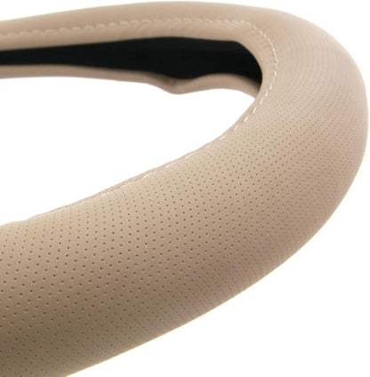 BDK Ergonomic Soft Grip Steering Wheel Cover - Sporty Leather Grip for Standard Size Wheels 14.5-15 inch Beige