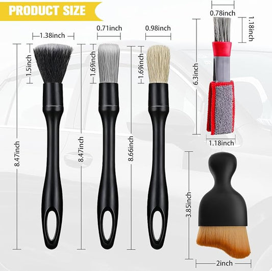6PCS Car Detailing Brush Kit, Including 3 Ultra Soft No Scratch Boar Hair & 3 Vent Cleaning Brushes, Multi-Use Automotive Interior Detailing Kit, Universal for Most Vehicles