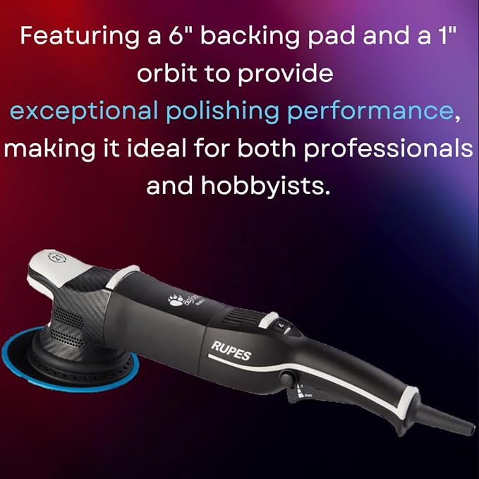 RUPES LHR21V Single BigFoot Mark V Random Orbital Polisher - Reduced Noise & Vibrations - Enhanced Motor Efficiency - Gears Require Minimal Lubrication - Provides Optimal Balance - Stable Grip