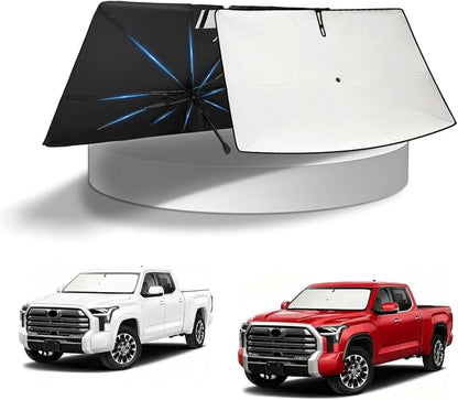 KUST Sun Shade Umbrella for Toyota Tundra 2007-2025 2026 | Custom Fit Windshield Sunshade | Foldable Sunshade with Bendable Handle | Blocks Heat & UV Rays Keep Car Cool Sunshield