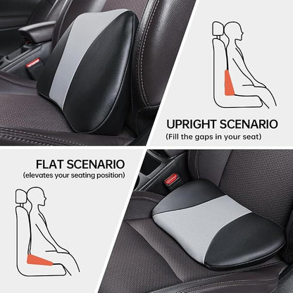 1p Memory Foam Lumbar Support Pillow for car Lower Back Pain Relief - Back Cushion for Driving, Chair Support for Car-Office Chair（Black&Grey）