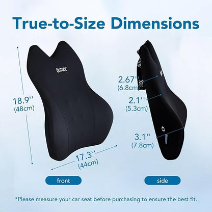 QUTOOL Lumbar Support Pillow for Car, Truck Accessories Travel Essentials, Memory Foam Back Cushion for Driving Seat, Back Pain Relief,Washable Cover, Lower Back Support Fits Most Cars(Black)
