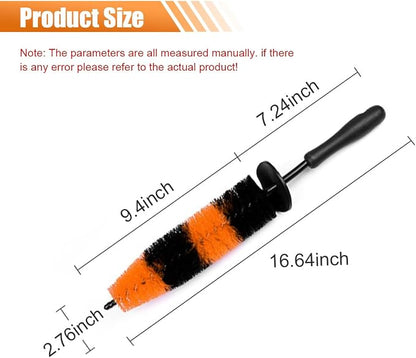 Master Car Wheel Brush, 16" Long Soft Bristle Car Wheel Rim Cleaner Brush, Easy Reach Wheel and Rim Detailing Brush, Car Washing Brush Tire Detail Brush for Wheel Rim Exhaust Tips (Orange & Black)