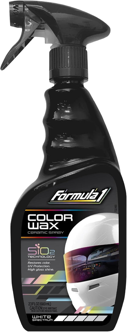 Formula 1 Color Wax Spray for White Cars, Gives Ceramic Water Beading Protection and Ultimate Shiny Finish, Fills Minor Scratches with Color-Match Pigment, 23 oz