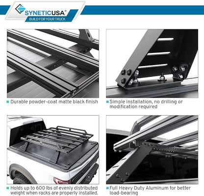 Syneticusa MR Retractable Truck Bed Cover with R2 Rack for Ford F-150 2004–2026 | 5.5' (67”) Short Bed | Aluminum Hard Retractable Tonneau Cover | One-Person Installable | Waterproof, Low-Profile