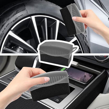Tire Dressing Applicator, Tire Shine Applicator, Wheel Waxing Wipe Polishing Sponge with Lid, Car Accessories Reusable Wheel Detailing Foam Fit for Vehicle Waxing Polishing Cleaning (Gray)