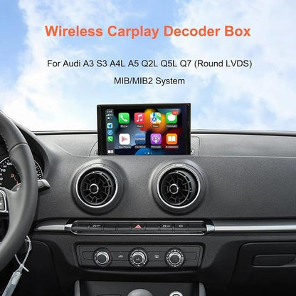 Wireless Carplay Android Auto Adapter for Audi A3 A4 A5 S3 B9 Q7 2014-2018 | MIB/MIB2 Retrofit Kit with Navigation, Music, Siri, OEM Knob Control, Camera Input