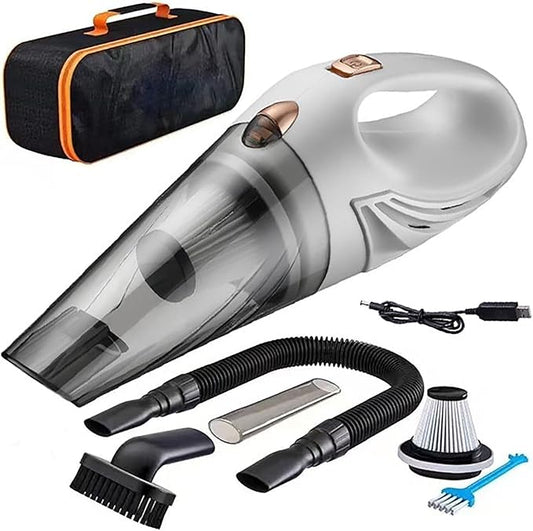 12V Hand Vacuum Cordless Rechargeable, Car Vacuum Portable, Powerful Suction,Long Flat Nozzle with Gaps,Small Handheld Vacuum Cleaner for Car,Office,Home, Pet Cleaning. (White)