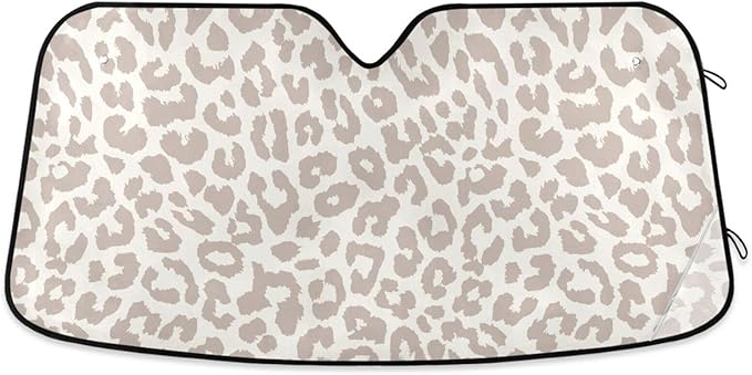 Leopard Cheetah White Car Windshield Sun Shade Foldable UV Ray Sun Visor Protector Sunshade to Keep Your Vehicle Cool (55" x 27.6")