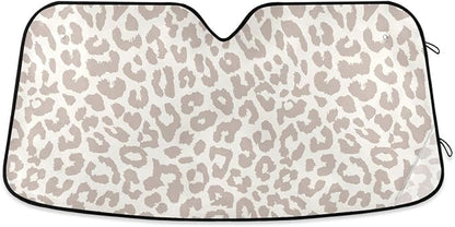 Leopard Cheetah White Car Windshield Sun Shade Foldable UV Ray Sun Visor Protector Sunshade to Keep Your Vehicle Cool (55" x 27.6")