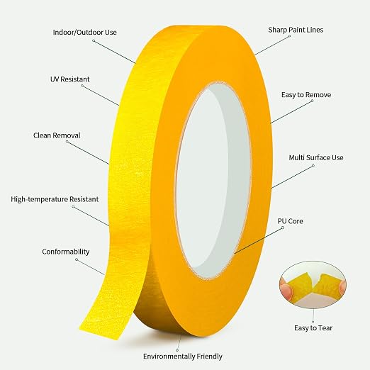 6 Rolls Pinstripe Tape Fine Line Masking Tape 1/16", 1/8", 1/4", 3/8",1/2", 3/4" - Thin Painters Automotive Paper Tape for DIY, Car, Auto, Paint, Art, Tumblers, Pottery, Model Building, Wall