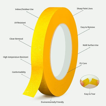 6 Rolls Pinstripe Tape Fine Line Masking Tape 1/16", 1/8", 1/4", 3/8",1/2", 3/4" - Thin Painters Automotive Paper Tape for DIY, Car, Auto, Paint, Art, Tumblers, Pottery, Model Building, Wall