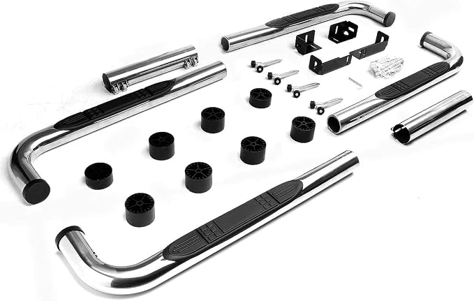 DNA Motoring 3" Running Boards Compatible with 99-11 Sierra Silverado / 02-09 Ram 1500 2500 3500 Extended, Crew Cab, Chrome Side Step Nerf Bars, STEPB-3-UNI-SS