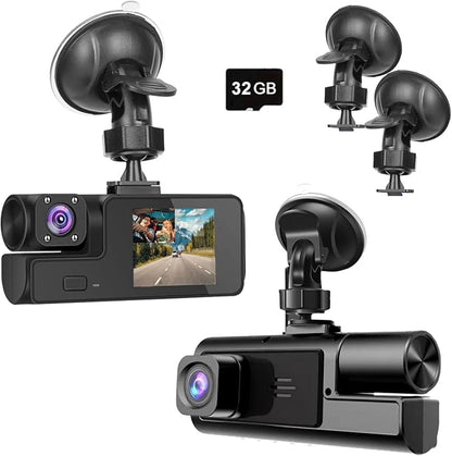 1080P Dual Dash Camera for Car Front and Inside Dashcam Car Security Video Recorder,170°Wide Angle Vehicle Cam,WDR,G-Sensor,2’’ IPS Screen,Loop Recording,Night Vision (Dual Dash Cam with 32G Card)