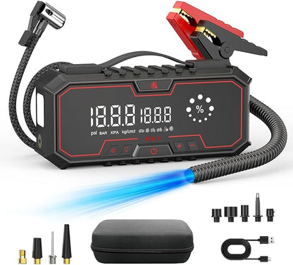 Jump Starter with air Compressor, 5000A Emergency Starter Jump Box (Gas 9L/Diesel 8L), Jumper Cable Jump Starter Portable with air Compressor 160PSI, car Roadside Emergency kit, SOS Light