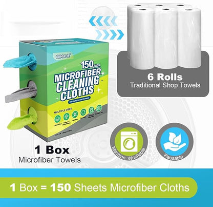 UNIMADE Microfiber Cleaning Cloth, 150 Pack Reusable Paper Towels Microfiber Towels for Cars Lint Free Washable Tissues Shop Rags with Dispenser Box for Home Kitchen Automotive, 11"x 9", Multicolor