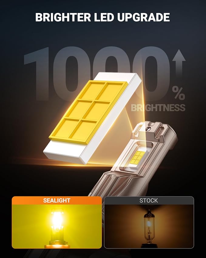 SEALIGHT H11/H16/H8 Yellow LED Fog Light Bulb, 18000LM Ultra Bright Yellow Fog Lights, IP68 Waterproof Injection Sealed,Long Lifespan 80000 Hours, 1:1 Mini Size Easy Install, Pack of 2