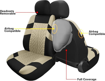VarCozy Car Seat Covers Full Set, Front & Split Rear Bench for Car, Universal Cloth SUV, Sedan, Van, Automotive Interior Covers, Airbag Compatible