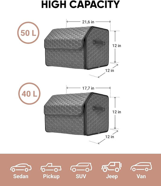 Owleys Car Tote Bundle - Trunk Organizer Set - Gray Interior Accessories (Gray 21.6" + 17.7")