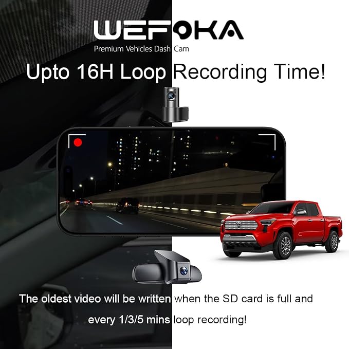4K Dash Cam Suitable for Toyota Tacoma 2024-2025 SR SR5 TRD Sport Pre-Runner Off Road Limited & Tacoma Hybrid, OEM Look, UHD 2160P Video, WiFi & APP, Loop Recording, Plug&Play, 128GB (F10pro)