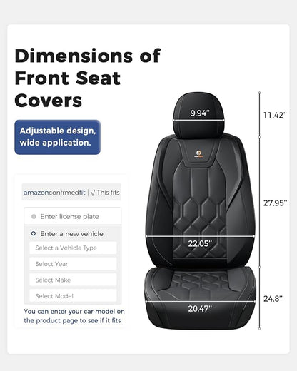 Huidasource Front Seat Covers, Universal Fit for Most Cars SUV Trucks, Full Coverage Leather Seat Cover, Airbag Compatble, Seat Function Retain, Storage Pocket Design, Easy to Install, Black