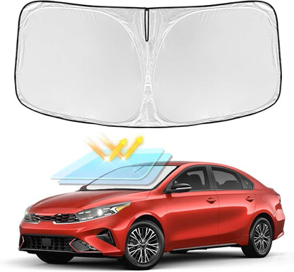 for Kia Forte 2019-2024 Windshield Sun Shade - 4 Layers Car Sunshades for Front Windows Shade Cover Custom Fit Forte Sun Visor 250T Retractable Shade Blocks UV Rays Car Accessories