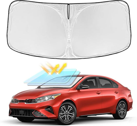 for Kia Forte 2019-2024 Windshield Sun Shade - 4 Layers Car Sunshades for Front Windows Shade Cover Custom Fit Forte Sun Visor 250T Retractable Shade Blocks UV Rays Car Accessories