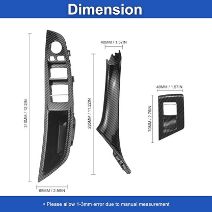 Door Handle Cover Kit Compatible with B-M-W 5 Series F10/F11/F18 2010-2016, Driver & Passenger Side Window Switch Armrest Trim for Left-Hand Drive Models (Carbon Fiber)
